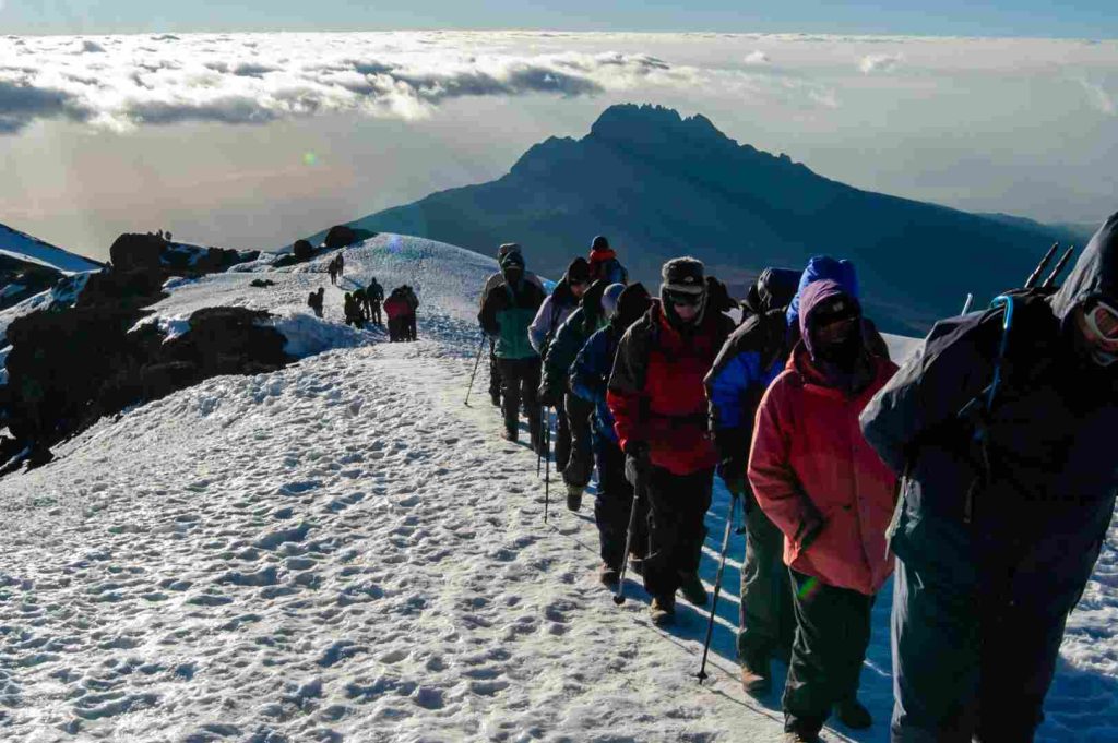 Mount Kilimanjaro trekking route with hikers