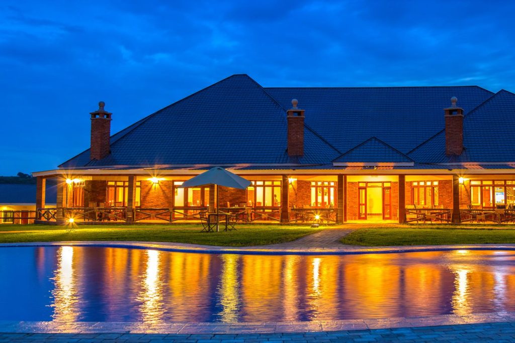 Mid-range safari lodge near Ngorongoro Crater surrounded by wildlife