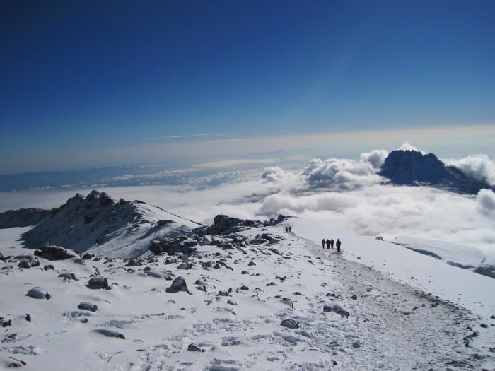 Scenic mountain peak during sunrise with clear skies