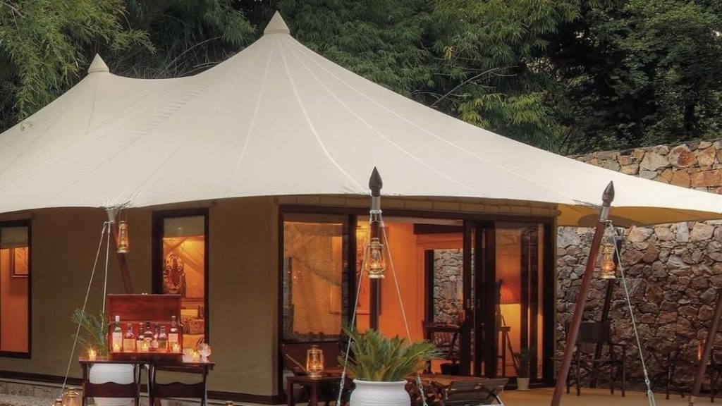 Exterior of Dove Serengeti Camp luxury tent surrounded by Serengeti plains